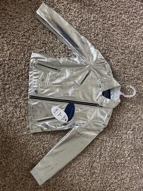 Scoop Metallic Silver Faux Leather Moto Jacket size 6/6x